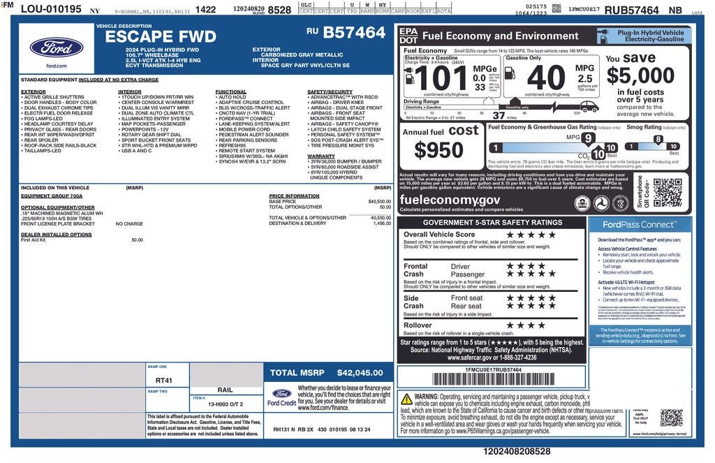 2024 Ford Escape Plug-In Hybrid 106.7 WheelBase