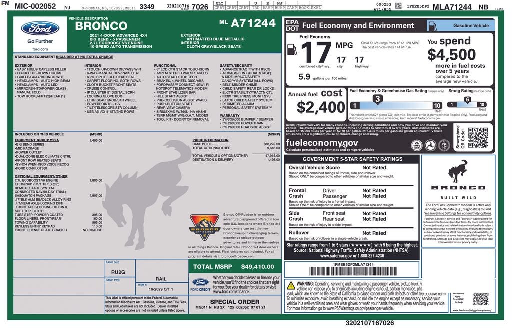 2021 Ford Bronco Big Bend SASQUATCH