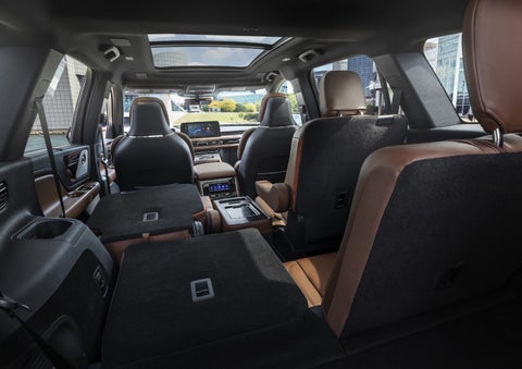 One side of the PowerFold® third-row seat and a second-row seat are folded forward in the 2026 Lincoln Aviator® SUV. | Kindle Lincoln in Cape May Court House NJ